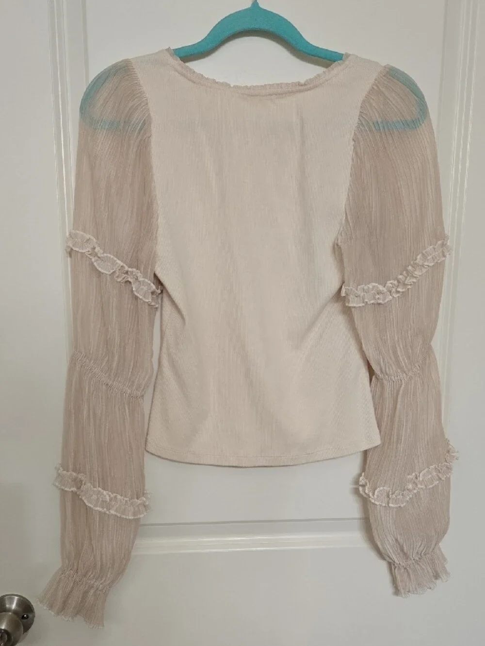 Anthropologie Sheer Puff-Sleeve Top in Cream